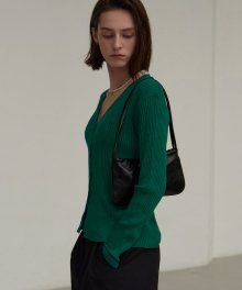 RIBBED V CARDIGAN_GREEN