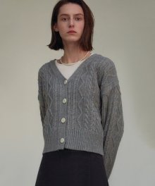 TWIST V NECK CARDIGAN_GRAY