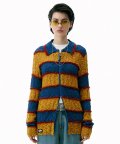 Mixed Yarn Collared Cardigan Yellow/Teal