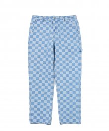 CHECKER BOARD DENIM PANTS LIGHT BLUE