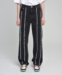 [unisex] 2 line denim pants (black)