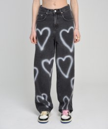 [unisex] heart denim pants (black)