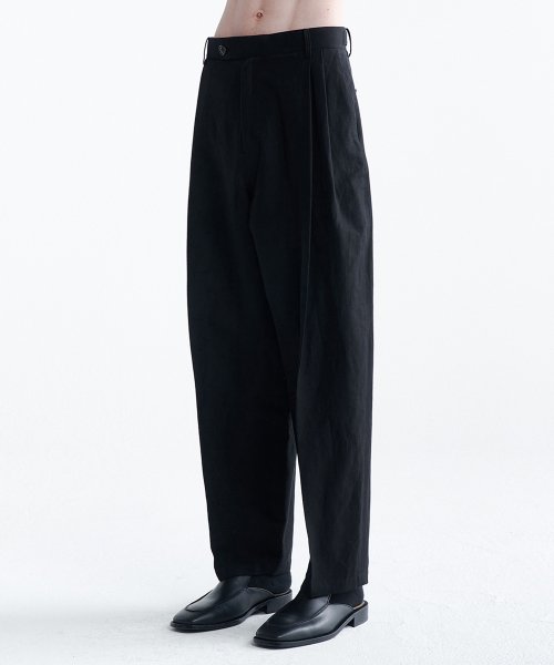 Широкие льняные брюки с двумя складками (Black)