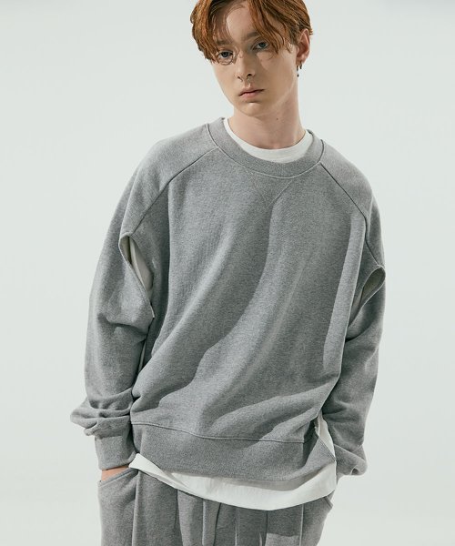 MUSINSA | NOIRER Cut Out Layered Sweatshirt (Gray White)
