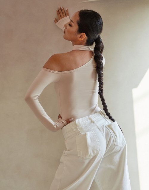 SOFT SKIN ONE SIDE OPEN SHOULDER BODYSUIT_T216BS303