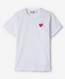 남성 레드 하트 와펜 반소매 티셔츠 - 화이트 / P1T1082 (AZT1080512)