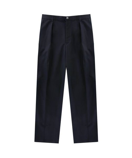 [Easy line] Gaberdine cotton 1Pleats banding chino (Dark Navy)
