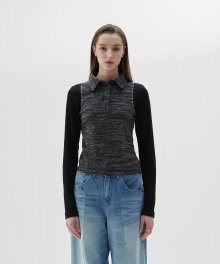 LY STITCH COLLAR TOP(CHARCOAL)