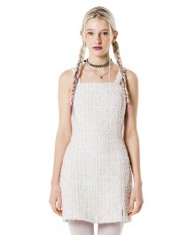 프린지 포인트 트위드 슬리브리스 드레스 [핑크]