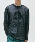 로고 매쉬 오버핏 롱슬리브 티셔츠 차콜