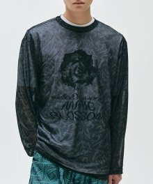 로고 매쉬 오버핏 롱슬리브 티셔츠 차콜