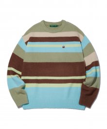 Bear Patch Multi Stripe Knit_Olive Green