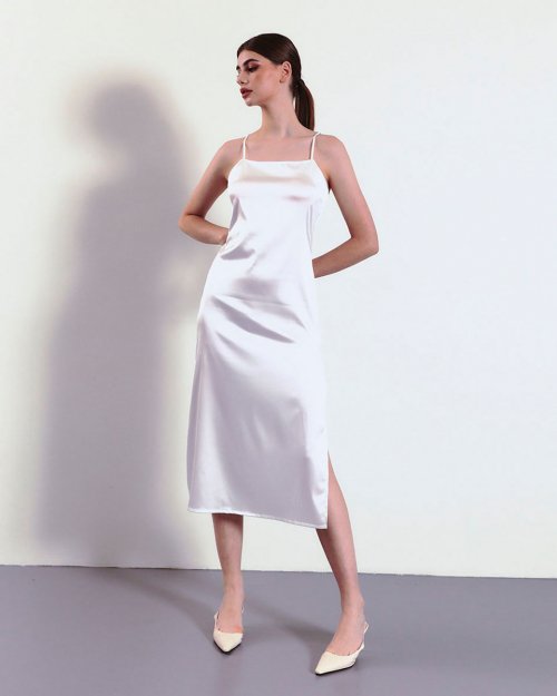 VINAJ - Spandex Satin Long Dress WH