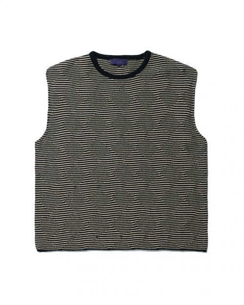 CHECKER BOARD KNIT VEST BLACK BEIGE