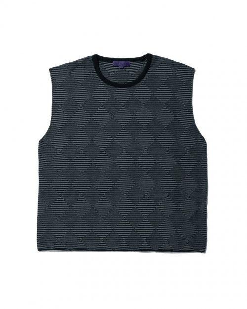 CHECKER BOARD KNIT VEST BLACK GREY