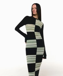 PATCHWORK LAYERED  DRESS[BLACK]