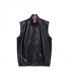 Attention please leather vest - BLACK