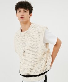 UNISEX Honeycomb knit Vest [Cream]