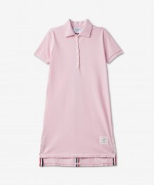 여성 피케 센터백 스트라이프 에이 라인 반소매 폴로 셔츠 원피스 - 핑크 / FJD027A00050680