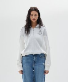 LY WAFFLE HALF ZIP TOP(WHITE)