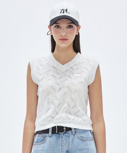 вязаный укороченный жилет [WHITE]