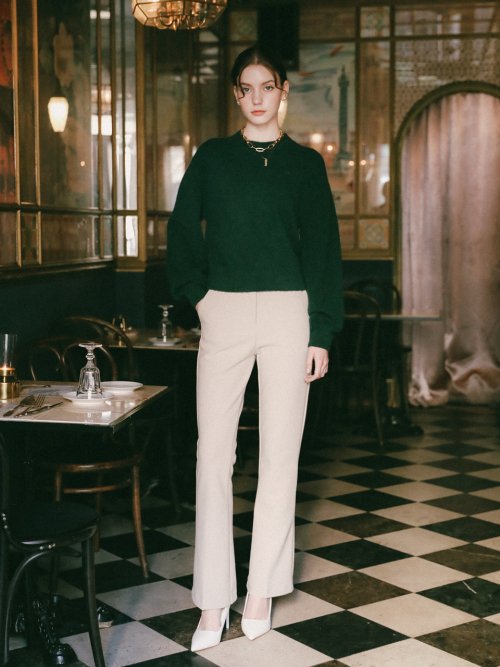 Long Slim Bootcut Slacks Beige