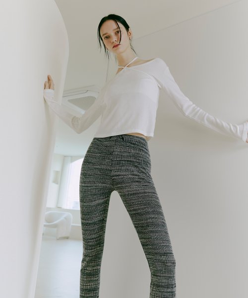 Slim Boots Cut Banding Pants Mix Black
