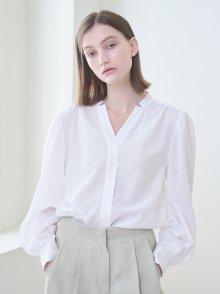 Stand Collar Shirring Blouse - Ivory