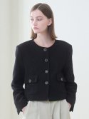 누브(NOUVE) Tweed Crop Jacket - Black