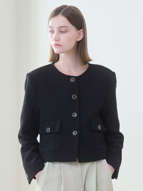 Tweed Crop Jacket - Black