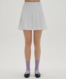 [23SS clove] Logo Pleated Skirt (White)
