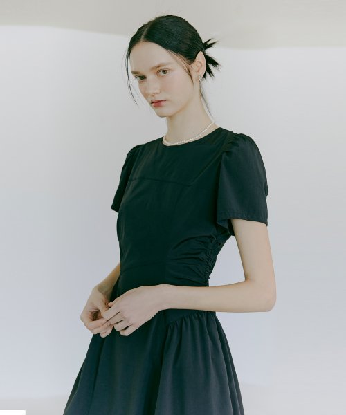 MUSINSA | ETMON Side Shirring Dress Black