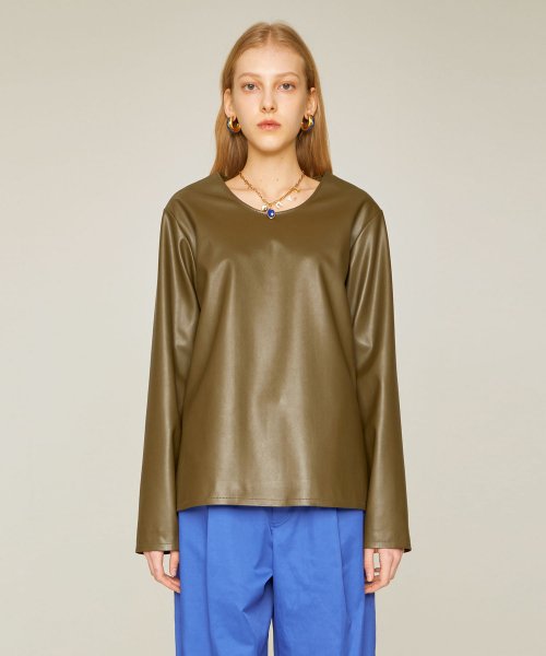 Кожаная рубашка с мягким воротником (Dark Green)
