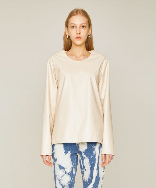 Кожаная рубашка Cozy Neck (Ivory)
