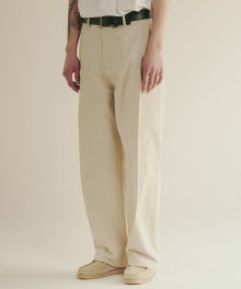 Side Deep One Tuck Cotton Pants [Natural]
