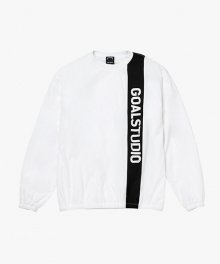 COLOR BLOCK WOVEN STRETCH LONG SLEEVE TEE-WHITE