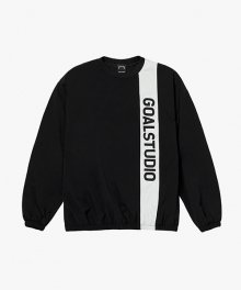 COLOR BLOCK WOVEN STRETCH LONG SLEEVE TEE-BLACK
