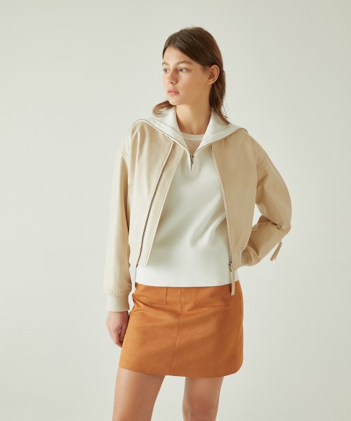 REAL LAMBSKIN CROP BLOUSON JUMPER IVORY