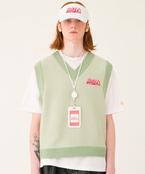 MUSINSA | MAINBOOTH Billys Stripe Knit Vest (AVOCADO)