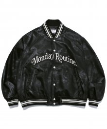 MONDAY ROUTINE LEATHER VARSITY JACKET BLACK