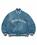 MONDAY ROUTINE LEATHER VARSITY JACKET BLUE