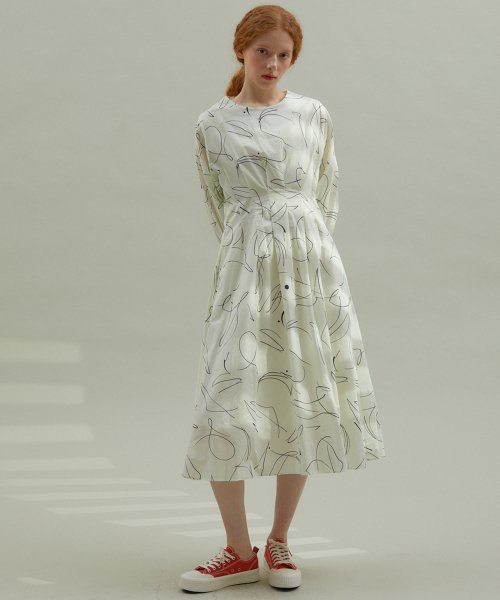 MANAVIS7 - Scribble Cotton Dress Ivory