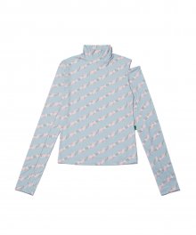 Flower Pattern Turtleneck_Ash Blue