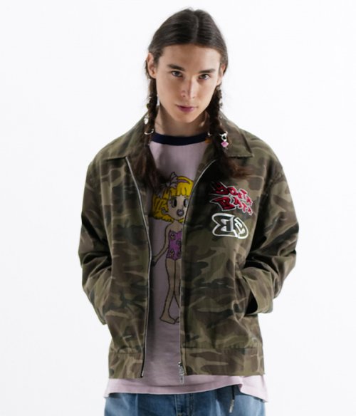 collar zip-up jacket_camo green