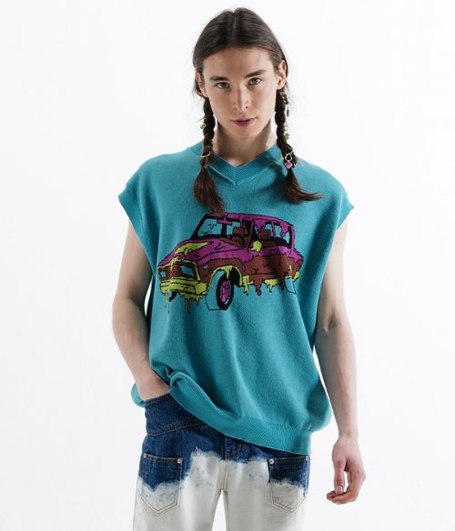 OVERFIT V-NECK VEST_WETCAR BLUE