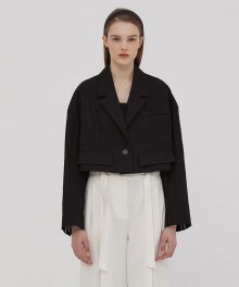 One Button Cotton Cropped Jacket_BLACK