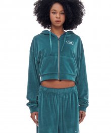 VELOUR CROP HOOD ZIP-UP (PEACOCK BLUE)