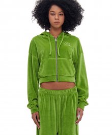 VELOUR CROP HOOD ZIP-UP (GREEN)