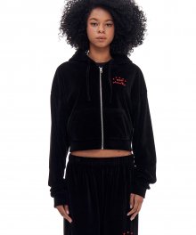 VELOUR CROP HOOD ZIP-UP (BLACK)