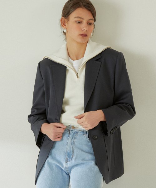 [WOMEN] TWO BUTTON WOOL SINGLE JACKET NAVY